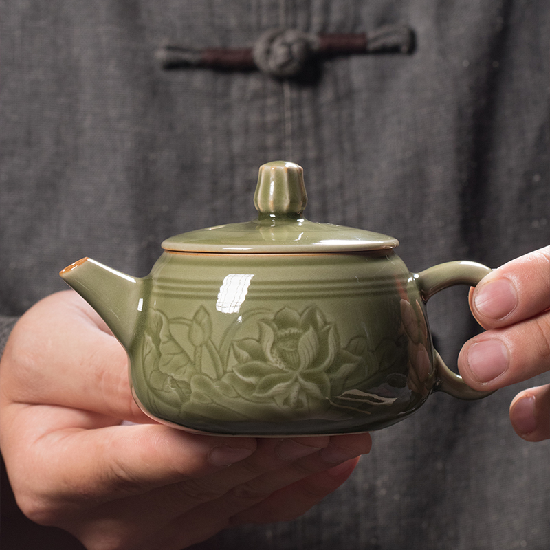 龙泉青瓷泡茶壶中式创意陶瓷家用单壶大号单个手工复古功夫冲茶壶 - 图1