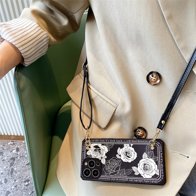 16promax山茶花斜挎手机壳适用15苹果13硅胶iphone12软11壳x高级s感r时14尚plus奢7华8简p约e可爱mini新6款2 - 图1