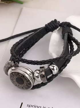 日月恋人时光宝石手链男女通用复古手工多层串珠编织皮革手链