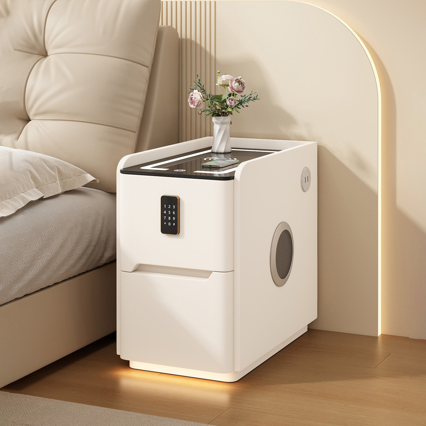 极窄智能床头柜轻奢高级实木带锁家用卧室小型现代简约落地储物柜,淘宝优惠券,粉丝福利购,淘宝优惠卷