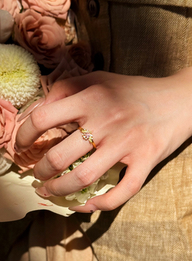 黄金魔法少女戒指999足金点钻天使之翼指环新款爱心食指戒送女友