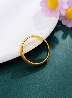 5G黄金丝绒拉丝戒指女999足金固口食指戒新款情侣款实心素圈对戒