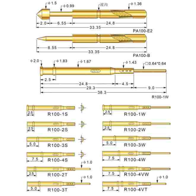 PA100-A2/A3/A4/A5/A6测试探针 1.5/1.8/2.0/2.5/3.0mm华荣探针 - 图1