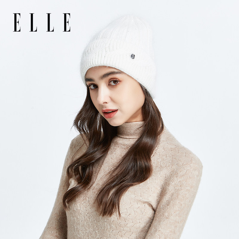ELLE法式亮片扭花针织冷帽女冬季新款保暖帽时尚百搭显脸小毛线帽,淘宝优惠券,粉丝福利购,淘宝优惠卷