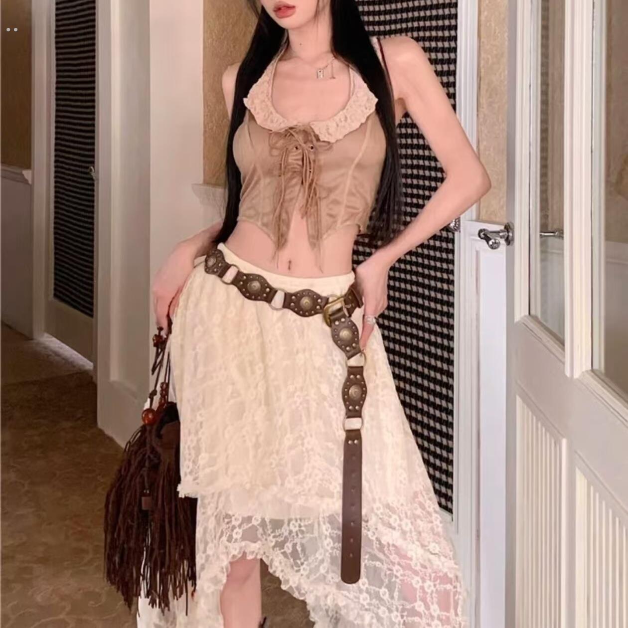 美拉德腰带波西米亚复古美式西部铆钉棕色皮带牛仔裤麦叙腰链配饰 - 图0