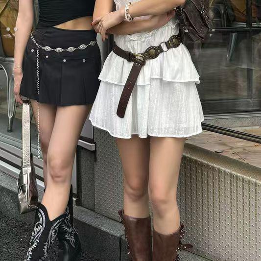 美拉德腰带波西米亚复古美式西部铆钉棕色皮带牛仔裤麦叙腰链配饰 - 图1