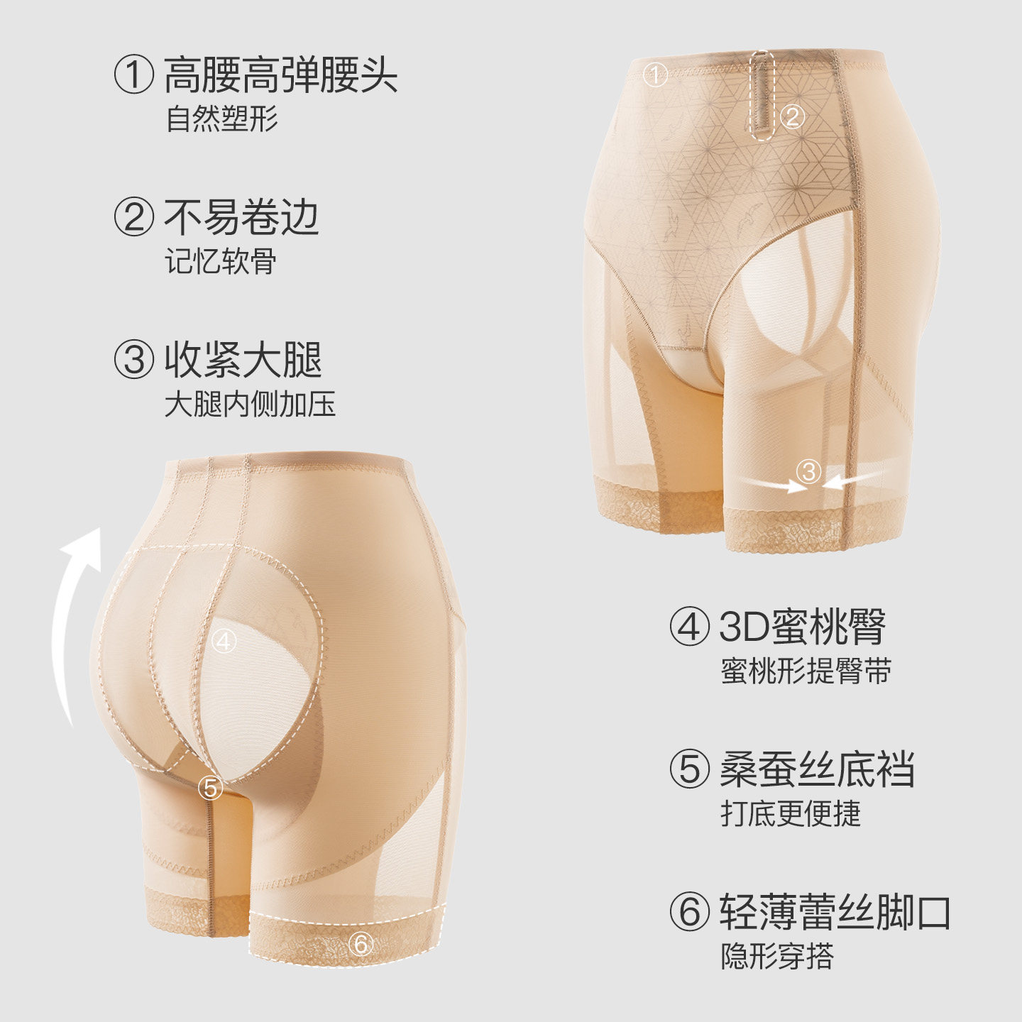 曲线主义提臀收腹裤中腰婚纱薄款内裤女翘臀假屁股无痕自然塑形