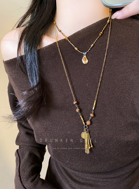 复古钱币流苏项链女小众设计