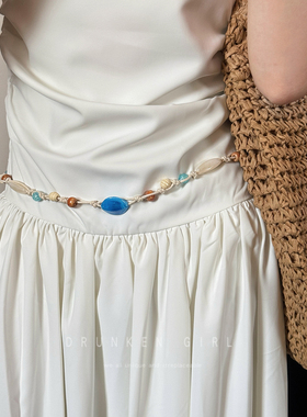 波西米亚贝壳串珠编绳腰链女