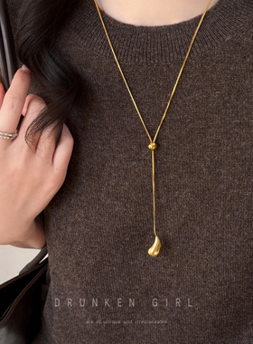 韩系水滴抽拉项链女秋冬