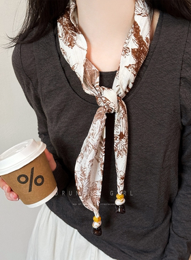 复古碎花串珠丝巾项链女款