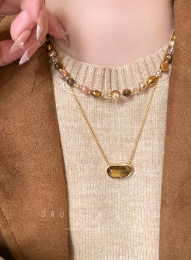 虎眼石豌豆吊坠项链女秋冬