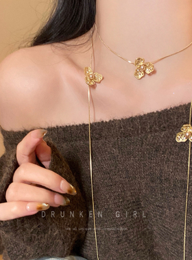 金色复古珍珠花瓣流苏项链女