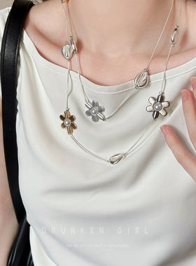 金属撞色花朵项链女小众设计