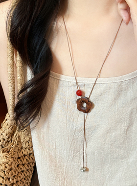 复古橡果花朵串珠项链女