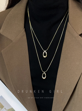 极细蛇骨镂空吊坠项链女毛衣链