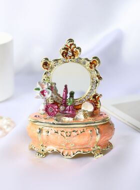 日韩流行饰品珐琅工艺装饰盒时尚梳妆台珠宝盒带小镜片装饰盒