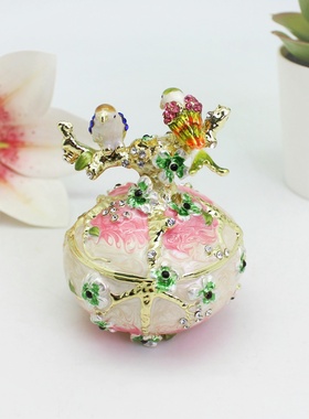 珐琅彩合金双鸟树枝喜上梅梢珠宝盒婚庆装饰礼品家居饰品小摆件