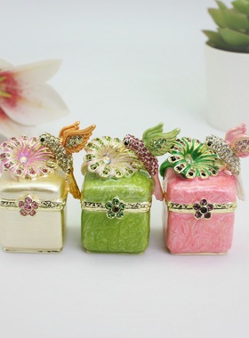 日韩小饰品蜂鸟喇叭花装饰盒创意小饰品珐琅彩工艺戒指收纳盒