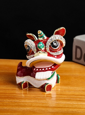 高档金属工艺品摆件舞狮装饰盒风水摆件创意家居办公室饰品