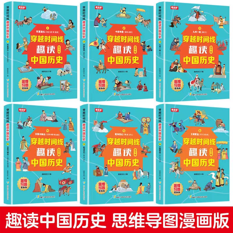 穿越时间线趣读中国历史上下五千年（全6册）思维导图漫画版 赠中国历史画轴有声伴读7-12岁青少年中小学生课外书历史读本 - 图1