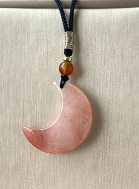 monocle 新疆金丝玉桃花酿无事牌吊坠樱花粉桃花酿月亮项链吊坠