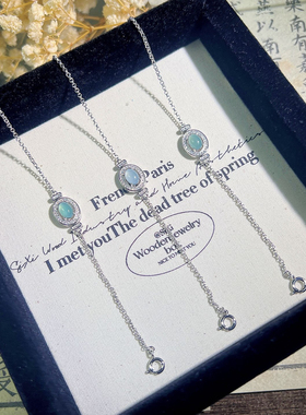 monocle 新中式天然危料蓝水翡翠镶嵌蛋面手链气质百搭可调节手饰