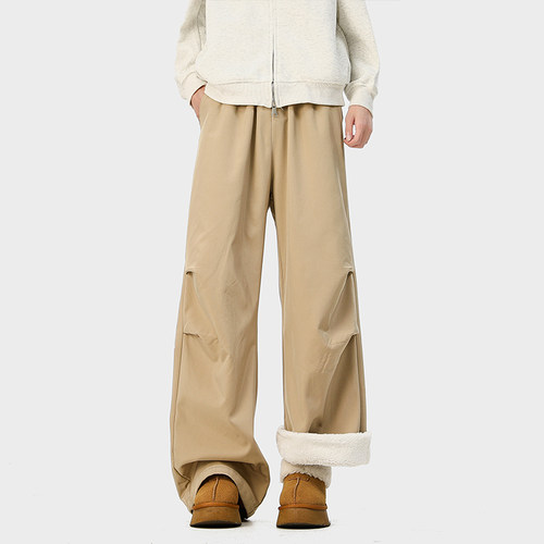 回力羊羔绒工装伞兵裤男士冬季2025新款加绒加厚保暖冲锋休闲裤子 - 图2