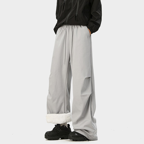 回力羊羔绒工装伞兵裤男士冬季2025新款加绒加厚保暖冲锋休闲裤子 - 图1