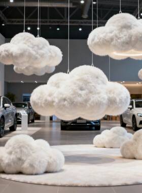 泡沫毛绒云朵挂饰商场中庭展厅服装店铺橱窗4s店吊挂装饰猫