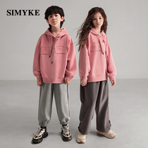 simyke lone warrior autumn winter boomer children with cap sweatshirt suit loose male and female child Americana