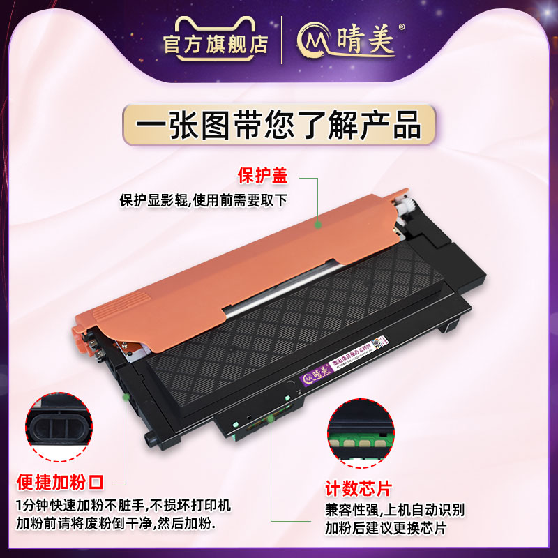 clx3300易加粉碳粉盒406s适用三星彩色打印机CLX-3302专用粉盒耗材3303墨粉硒鼓3303FW墨盒墨合息鼓粉仓磨合-图1