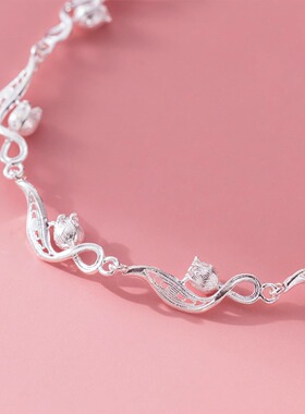 足银S990花丝铃兰花手链女