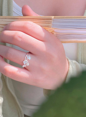 晚舟足银999平安圆牌梅花戒指