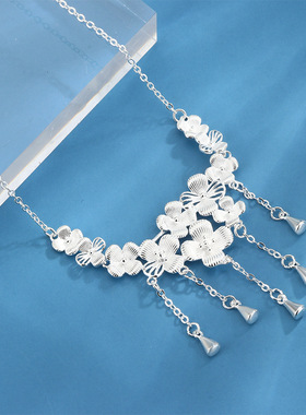 足银s990花朵流苏项链女