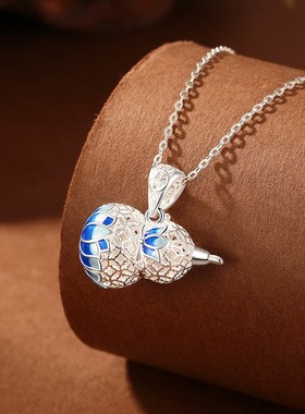 S999足银莲花葫芦吊坠项链