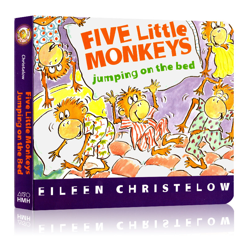 五只小猴子系列9册英文原版绘本 five little monkeys jumping on the bed在床上蹦蹦跳/洗汽车/做蛋糕等睡前故事纸板书廖彩杏书单