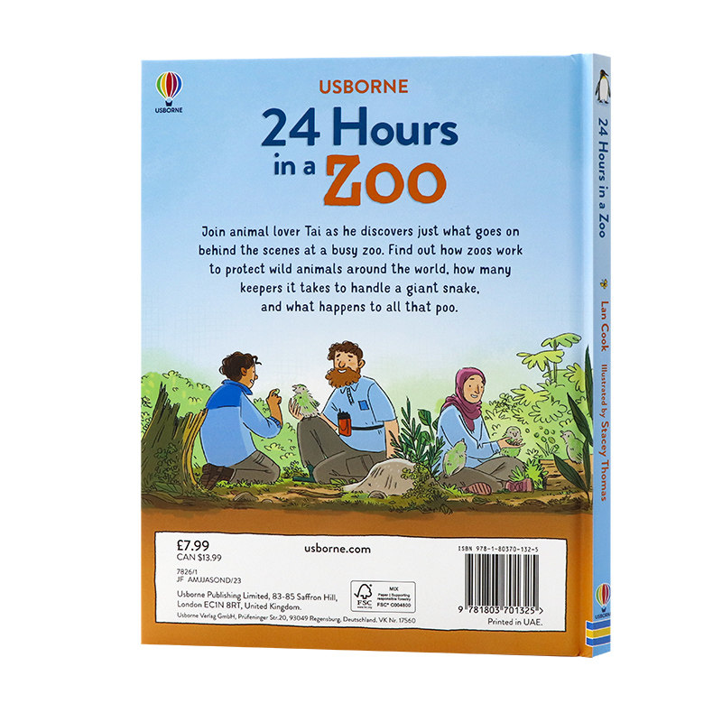 Usborne动物园的24小时英文原版 24 Hours in the Jungle 精装全彩科普绘本图画书跨学科课外阅读故事书Lan Cook7到12岁