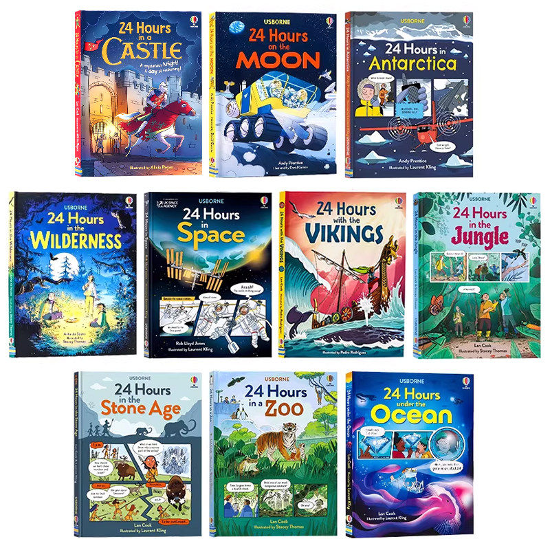 24小时漫画英文原版绘本 Usborne 24 Hours in the space zoo Jungle ocean 优斯伯恩科普漫画书6-10岁儿童跨学科课外阅读精装全彩
