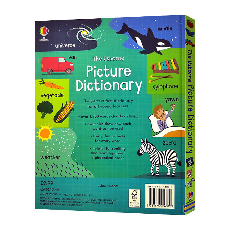 Usborne 儿童英语图解词典 英文原版 The Usborne Picture Dictionary 含1200+单词 基础英语语法 数字星期颜色常用词 进口原版