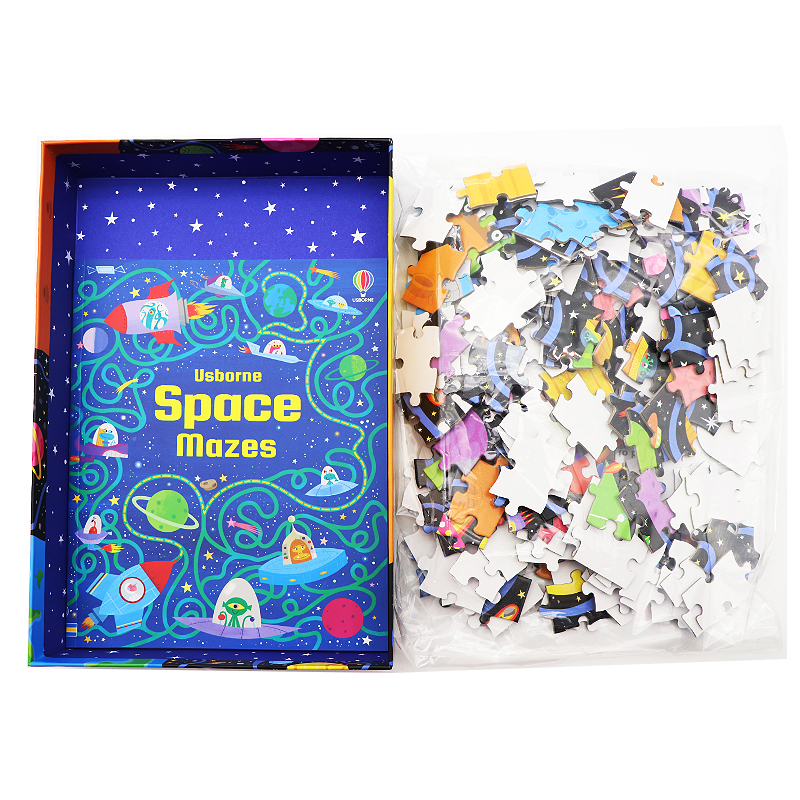 Usborne太空迷宫拼图游戏书英文原版绘本 Book and Jigsaw Space Maze儿童早教益智拼图玩具亲子互动太空科普内含200片拼图-图0