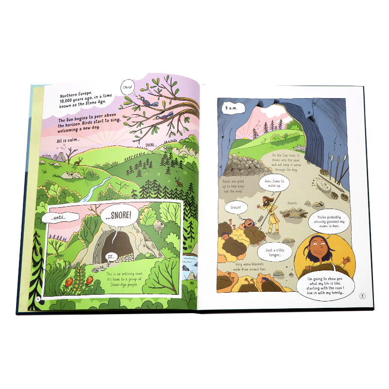 Usborne 石器时代的24小时 英文原版绘本 24 Hours in the Stone Age 精装全彩科普漫画绘本 7-10岁儿童课外阅读故事书 Lan Cook