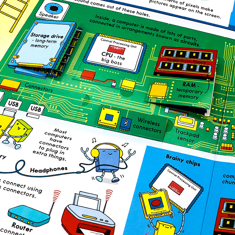 英文原版绘本 Usborne Look inside How Computers Work 看里面系列 电脑的原理 纸板翻翻书 儿童科普书 Usborne看里面系列