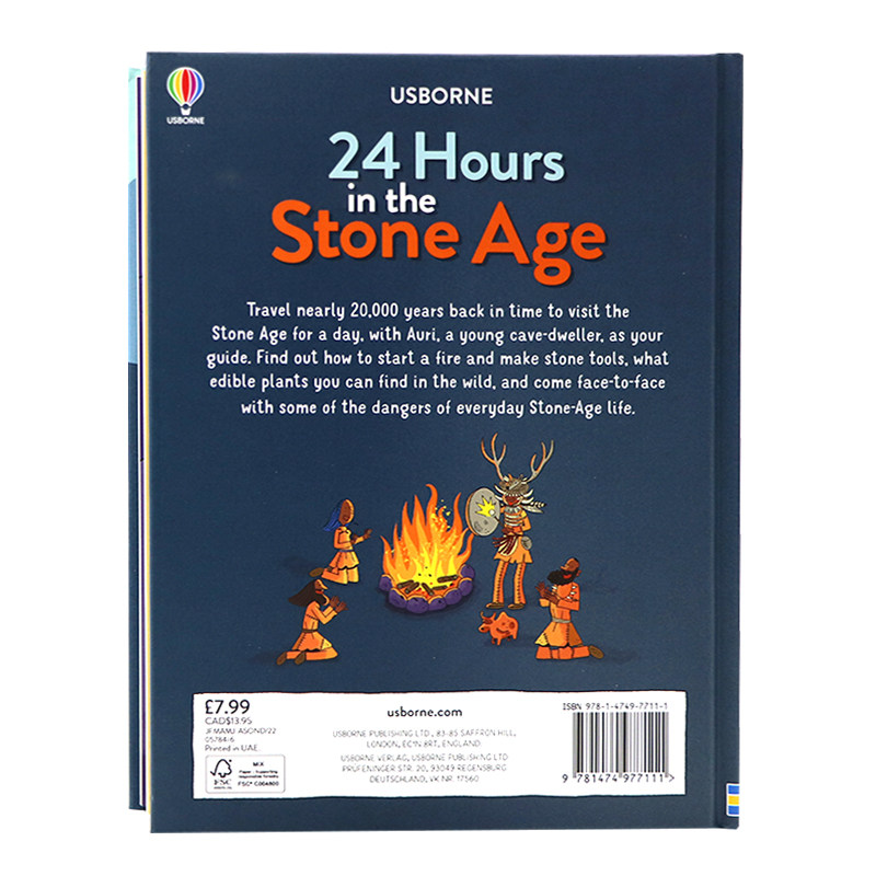 Usborne 石器时代的24小时 英文原版绘本 24 Hours in the Stone Age 精装全彩科普漫画绘本 7-10岁儿童课外阅读故事书 Lan Cook