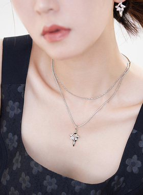 mfow镀金叠戴项链女四芒星