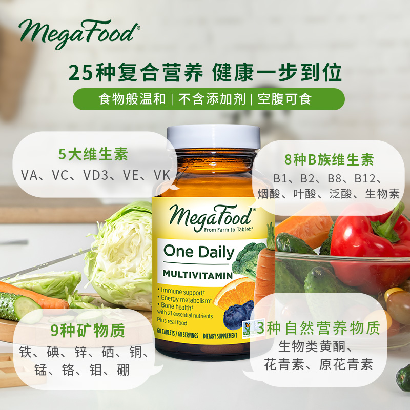 MegaFood综合维生素男士女性多重维生素复合维生素进口60片/瓶 - 图0