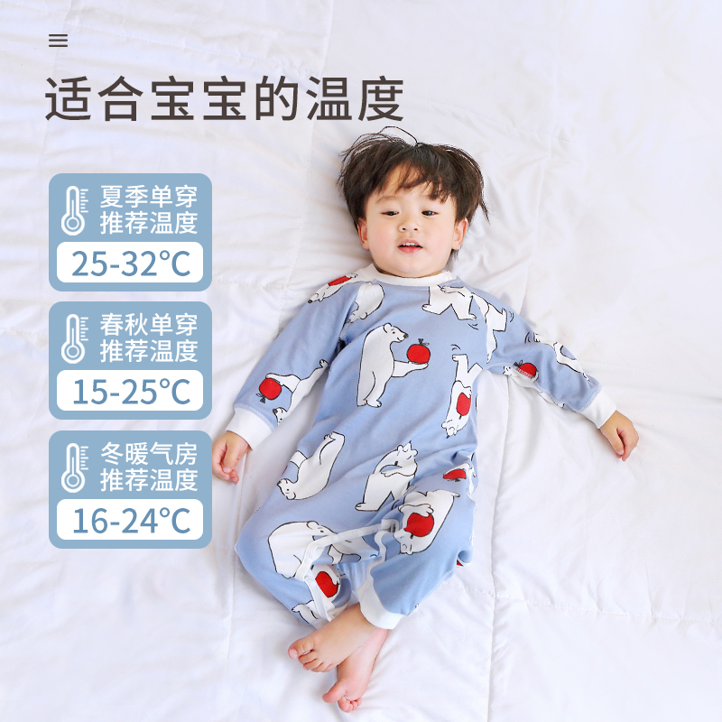 儿童连体睡衣防着凉薄款长袖一岁宝宝纯棉连身衣婴儿春秋男童女童-图0