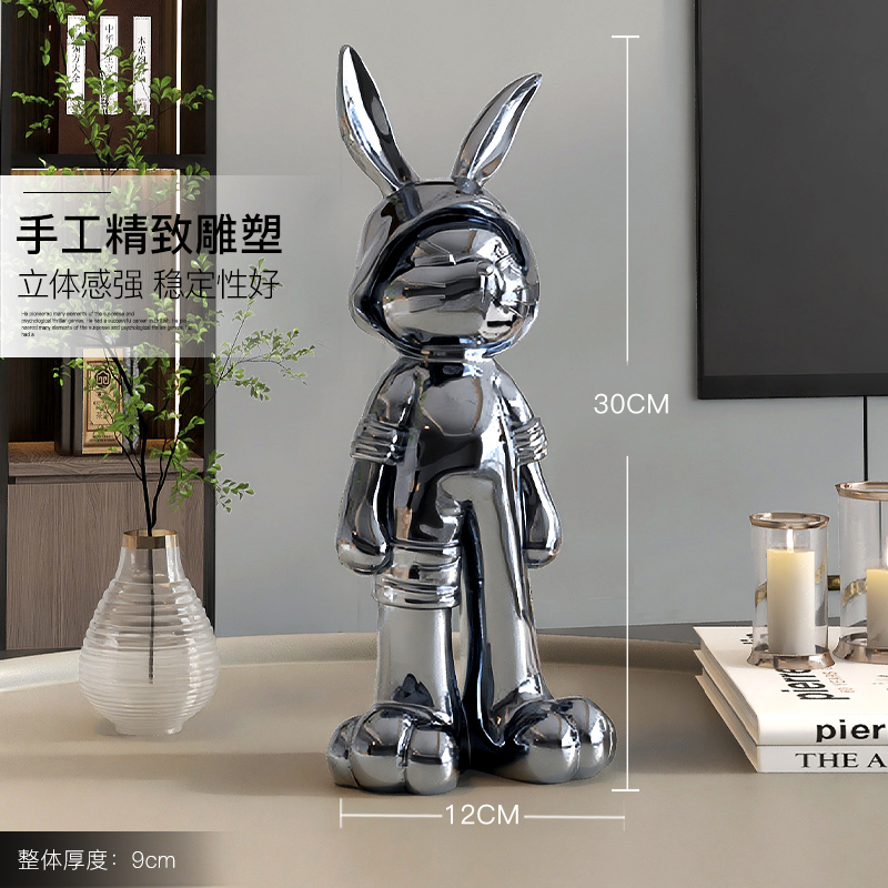 电镀兔子潮玩摆件大气工艺品客厅玄关酒柜轻奢装饰品乔迁新居礼品 - 图1