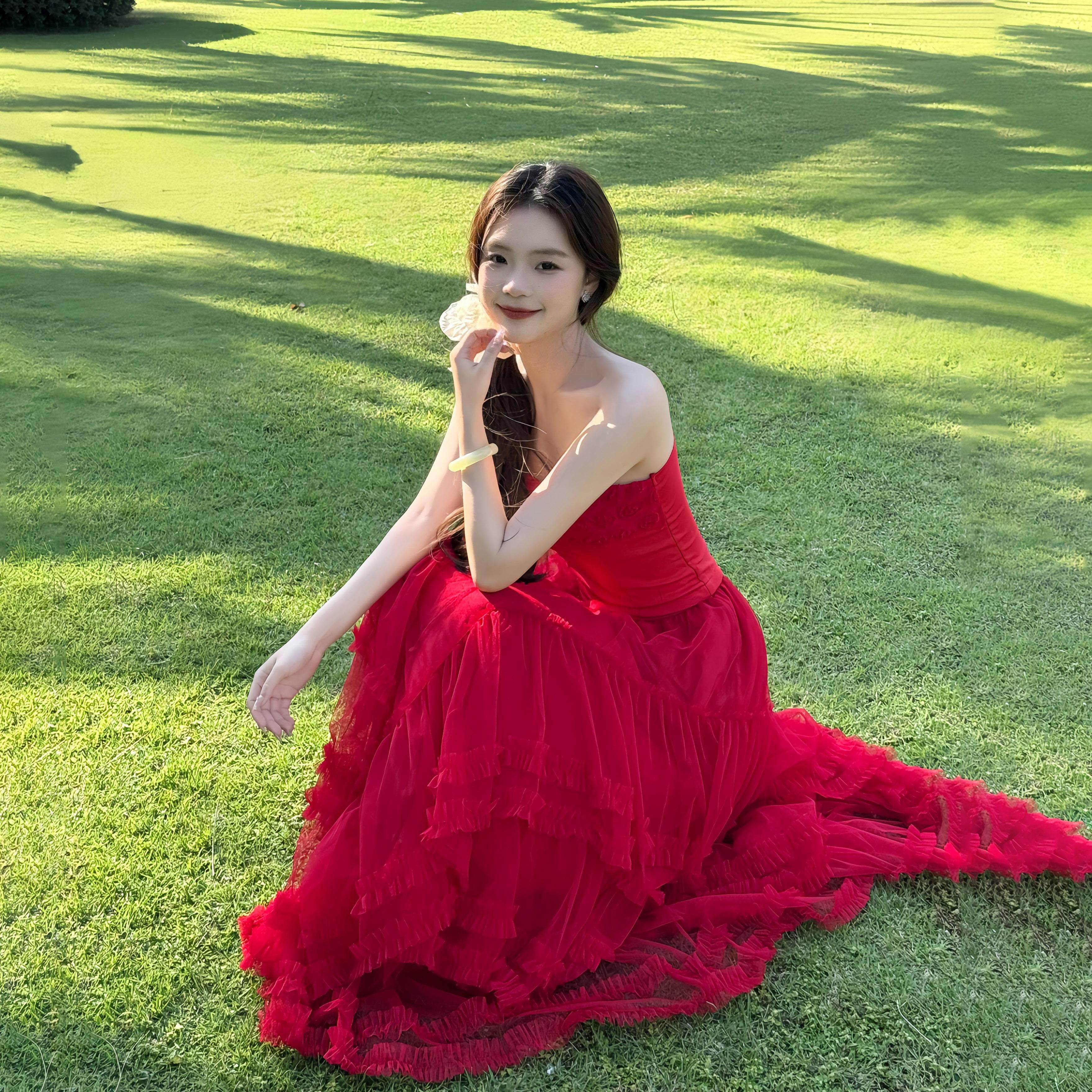 法式复古红色半身裙抹胸女夏季海边度假吊带裙蕾丝,淘宝优惠券,粉丝福利购,淘宝优惠卷