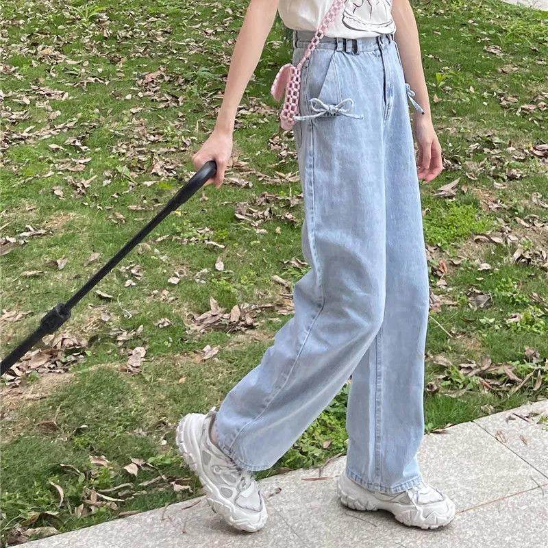 高腰蝴蝶结女韩版新款阔腿裤牛仔裤 韩婕诺牛仔裤